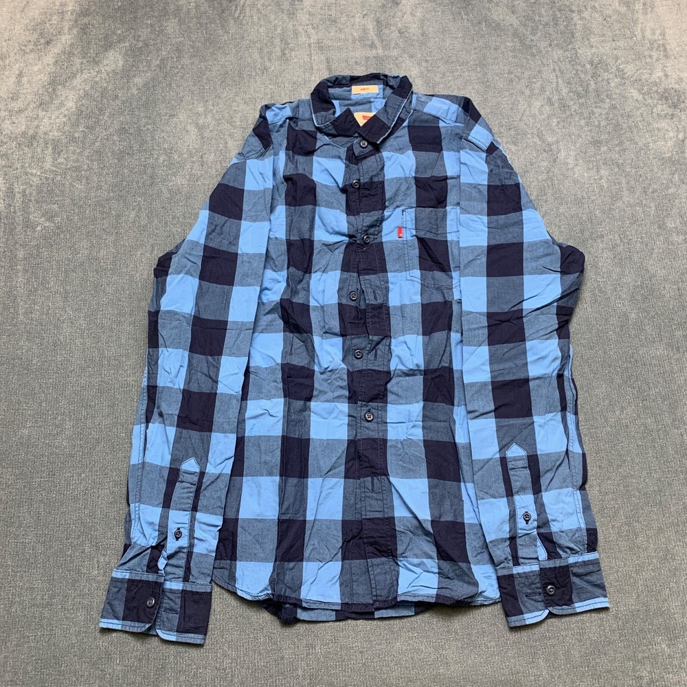Levi's Shirt Mens Blue Large Plaid Slim Fit Chest Pockets Long Sleeve Button Up